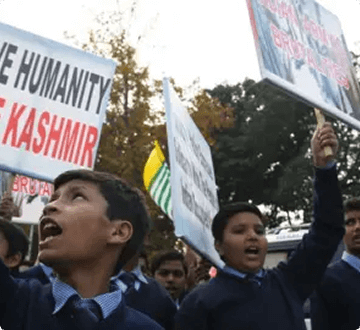 Image of a boy protesting in Kashmir